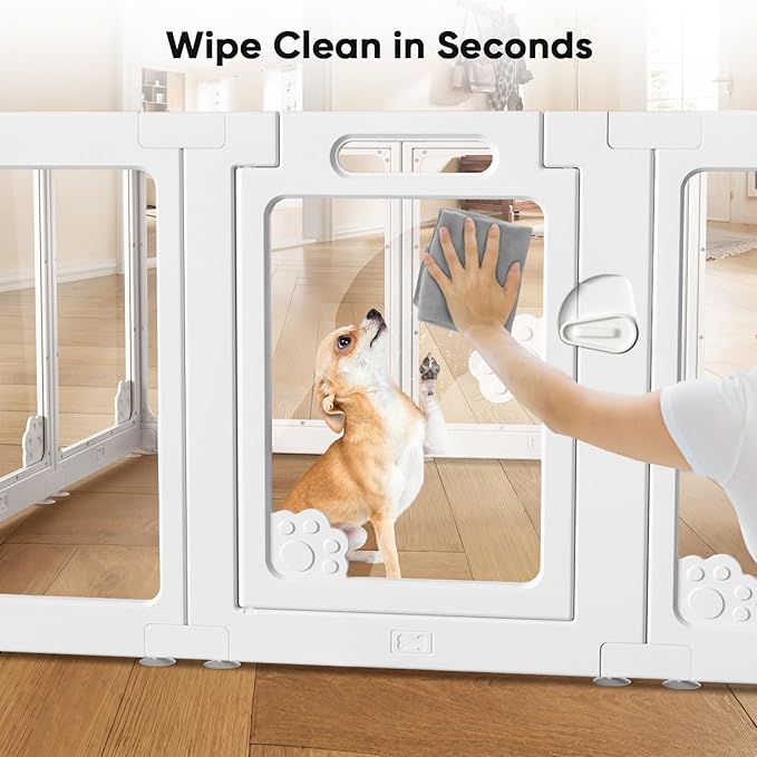 24“ Acrylic Clear Dog Play Pen Indoors 10 Panels, Puppy Playpen with Door for Small Dogs Puppies, Transparent Plastic Pet Playpen Cage Fence Crate Kennel for Cat Kitten Rabbit Bunny Ferret etc