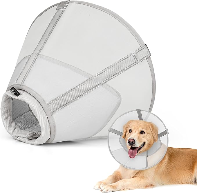 Breathable Mesh Dog Cone Collar with Soft Liner for Surgery, Elizabethan Recovery Alternative to Stop Licking,Pet Neck Collar for Large Medium Small Breeds(White,3)