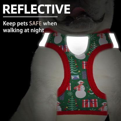 PUPTECK Adjustable Dog Harness Collar and Leash Set Step in No Pull Pet Harness for Small Medium Dogs Puppy and Cats Outdoor Walking Running, Soft Mesh Padded Reflective Vest Harnesses, Christmas, XXS