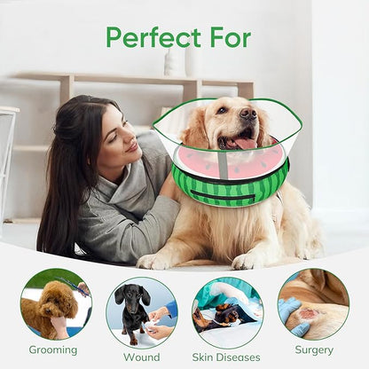 Supet Raised Inflatable Dog Cone After Surgery - Adjustable Recovery Donut Collar with Removable Shield to Stop Licking Wounds & Protect Stitches - Soft Dog Cone Alternative for Dogs (Watermelon,XXL)