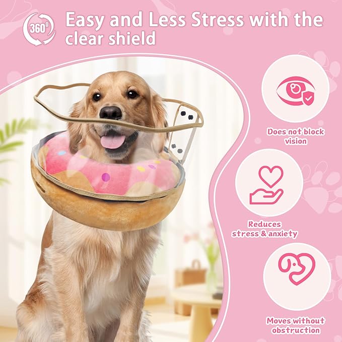 Inflatable Dog Cone Collar Soft Dog Cone Alternative After Surgery to Stop Licking for Large Medium Dogs Recovery Donut Cone Adjustable Neck Collar with Enhanced Anti-Licking Guard Shield,Donut Pink,L