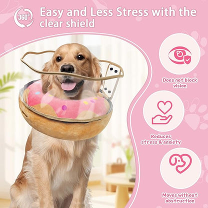 Inflatable Dog Cone Collar Soft Dog Cone Alternative After Surgery to Stop Licking for Large Medium Dogs Recovery Donut Cone Adjustable Neck Collar with Enhanced Anti-Licking Guard Shield,Donut Pink,L