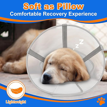 Breathable Mesh Dog Cone Collar with Soft Liner for Surgery, Elizabethan Recovery Alternative to Stop Licking,Pet Neck Collar for Large Medium Small Breeds(White,3)