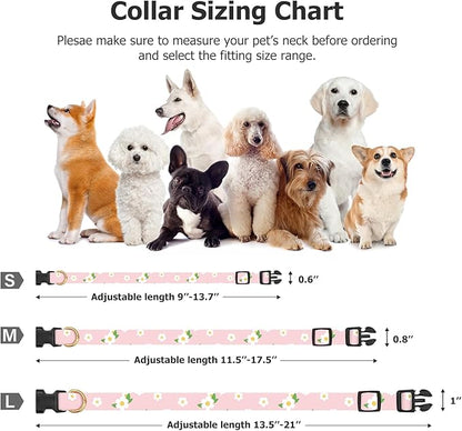 Cotton Handmade Dog Collar Cute and Distinctive Patterns Pink Flower with Pendant for Girl Boy Dogs Collars L