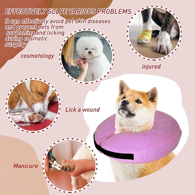 Inflatable Dog Cone Collar-Soft Protective Cone for Dogs After Surgery,Dog Donut Collar for Large Medium Small Dogs and Cats (Purple,Small)