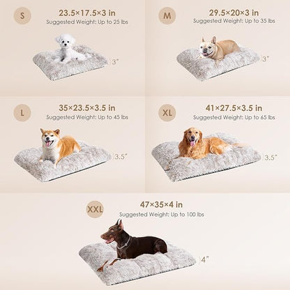 EHEYCIGA Fluffy Dog Crate Bed for Medium Dogs, Plush Faux Fur Crate Pad, Calming Anti Anxiety Medium Dog Bed, Washable Soft Warm Mat with Non-Slip Bottom, Brown