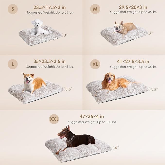 EHEYCIGA Fluffy XXL Dog Crate Pad, Plush Faux Fur Bed for Extra Large Dogs, Calming Anti Anxiety XXL Dog Bed, Washable Soft Warm Mat with Non-Slip Bottom, Brown