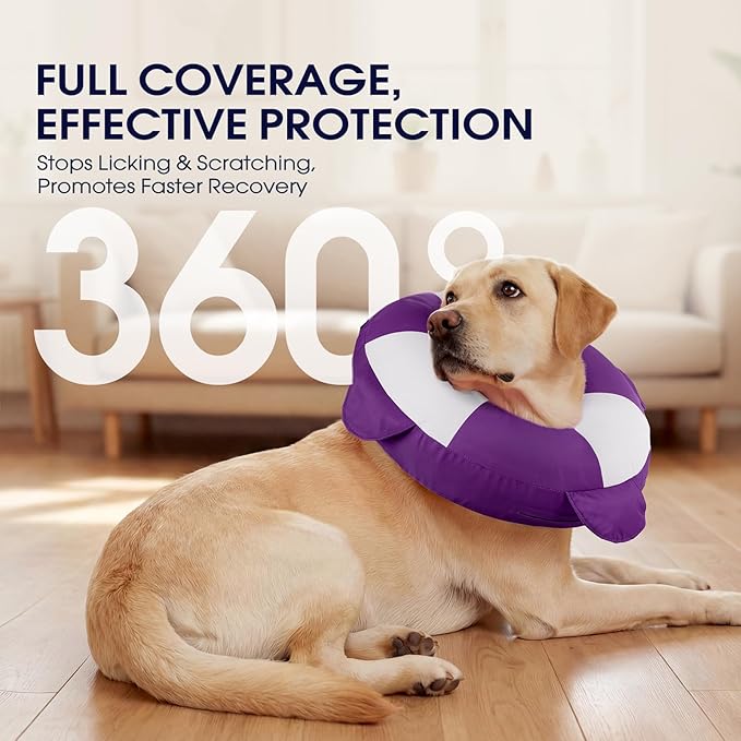 IECOii Soft Inflatable Dog Cone Collar for Small Dogs, Dog Pillow Cone Alternative to Stop Licking Wounds After Surgery, Adjustable & Comfy Recovery Neck Donut Collar for Puppy & Cats, Purple, S