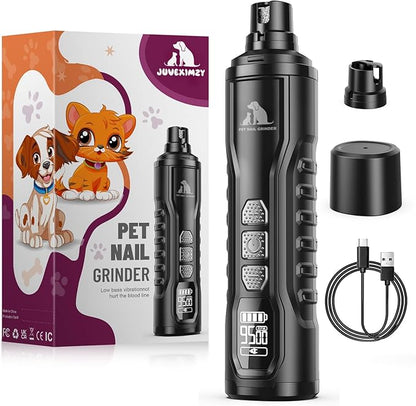 Electric Dog Nail Grinder: 5-Speed Quiet Dog Nail Trimmer with LED Light, Adjustable Safety Guard, Rechargeable Cordless Design for Small to Large Dogs & Cats(Black)