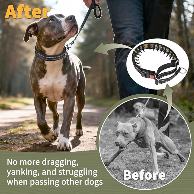 Mayerzon Martingale No Pull Collar for Medium Large Dogs German Shepherd Doberman Pitbull, Patented Anti Pull Correction Dog Collar for Walking Training, Reflective, Adjustable, Hidden(L, Black)