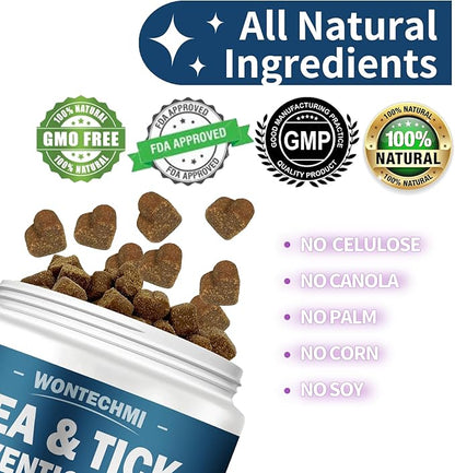 Flea and Tick Prevention for Dogs Chewables, 180 Chews Natural Chews Supplement for Dogs, Oral Dog Flea and Tick Treatment for All Breeds and Ages (180 Chews, Chicken)