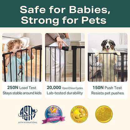 Cumbor 29.7-46" Baby Gate for Stairs, Mom's Choice Awards Winner-Auto Close Dog Gate for The House, Gifts for Mom, Easy Install Pressure Mounted Pet Gates for Doorways, Black