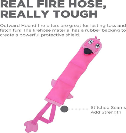 Outward Hound Fire Biterz Flamingo Plush Firehose Material Interactive Dog Toy, Large