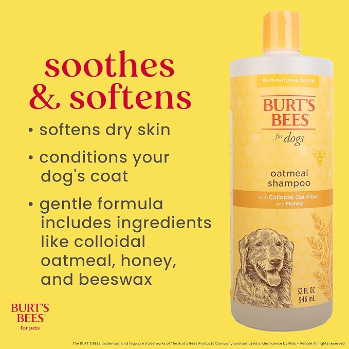 Burt’s Bees for Pets Oatmeal Dog Shampoo with Honey, Soothing Dog Shampoo for Itchy and Sensitive Skin, pH Balanced Formula That Gently Cleans and Moisturizes Dog Coats, 32 Fl Oz