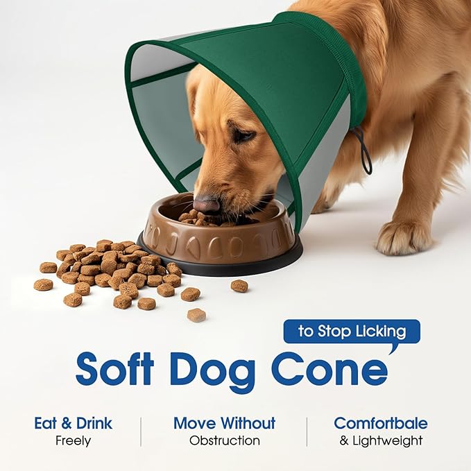SUNFURA Dog Cone, Soft Dog Cones for Large Dogs After Surgery, Adjustable Cone for Dogs to Stop Licking, Pet E-Collar Alternative for Wound Healing, Green Large
