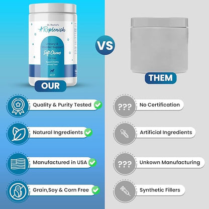 Replenish Urinary Tract Chews for Dogs - Cranberry Extract Chews - Dog UTI Treatment - Immune System Boost - Dog Urinary Health Chews for Senior Dogs - Bladder Support Chews - 60 Counts