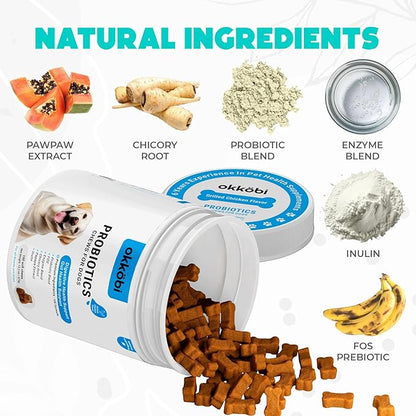 Probiotics for Dogs Chews 150 pcs - Probiotic Chews for Dogs with Enzymes & Natural Ingredients - Digestive & Gut Health Support - US Formula - Chicken Flavored