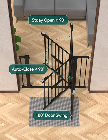 Babelio 36 Inch Extra Tall Baby Gate with Cat Door, 29-48" Auto Close Pet Door for Stairs, Doorways and House, with Wall Cups, Black