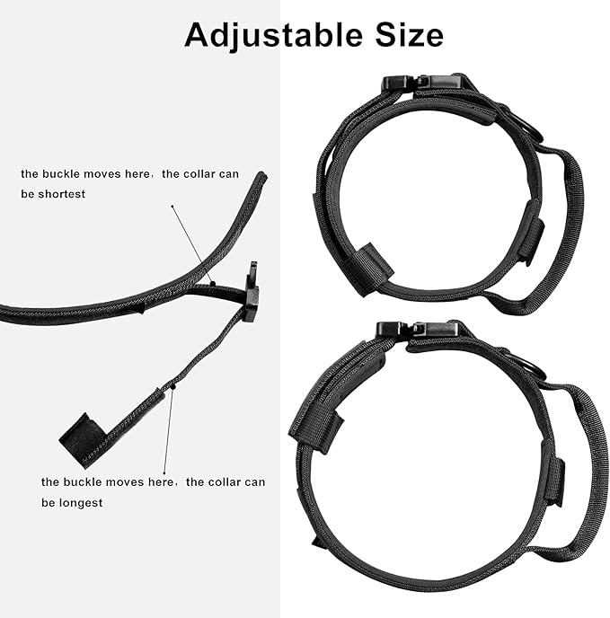DAGANXI Tactical Dog Collar, Adjustable Military Training Nylon Dog Collar with Control Handle and Heavy Metal Buckle for Medium and Large Dogs, with Patches and Airtags Case (S, Black)