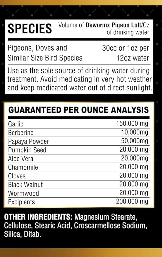 Farmalab Natural Dewormer No Withdraw Hens, Ducks, Roosters, Turkeys, Goose, Parakeets, Cockatiels, Lovebirds, Finches, Quakers, Pigeons, Palomas, Buchones, All Baby Chicks (8oz, Pigeon Loft)