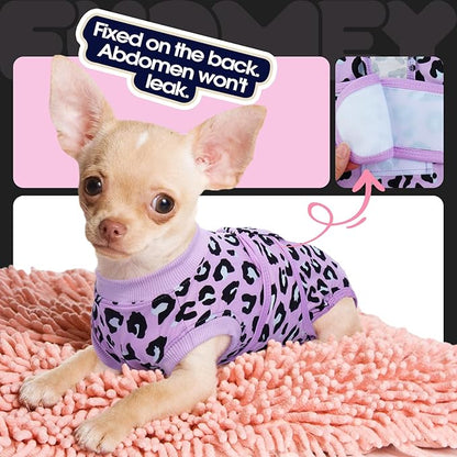 FUAMEY Recovery Suit for Dogs After Surgery,Soft Breathable Dog Bodysuit E-Collar & Cone Alternative Surgical Suit,Male Female Dog Neuter Spay Suits Anti Licking Wounds Onesie Purple Leopard L