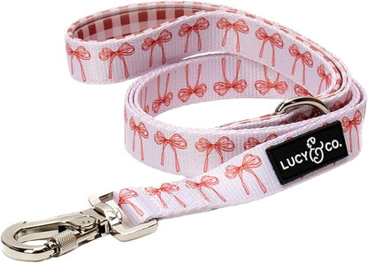 Lucy & Co. Designer Dog Leash - Pet Accessories - Thick Dog Leash - Padded Handle for Comfort - Ballet Bows - 5 Foot (White & Pink Bows, Small)