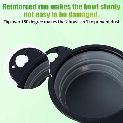SLSON Collapsible Dog Dual Bowls Reinforced Rim 180 Degrees Flip Over Foldable Double Bowl with Lock Clips More Stable Dog Travel Bowls Pet Food Water Feeder (Cold Grey)