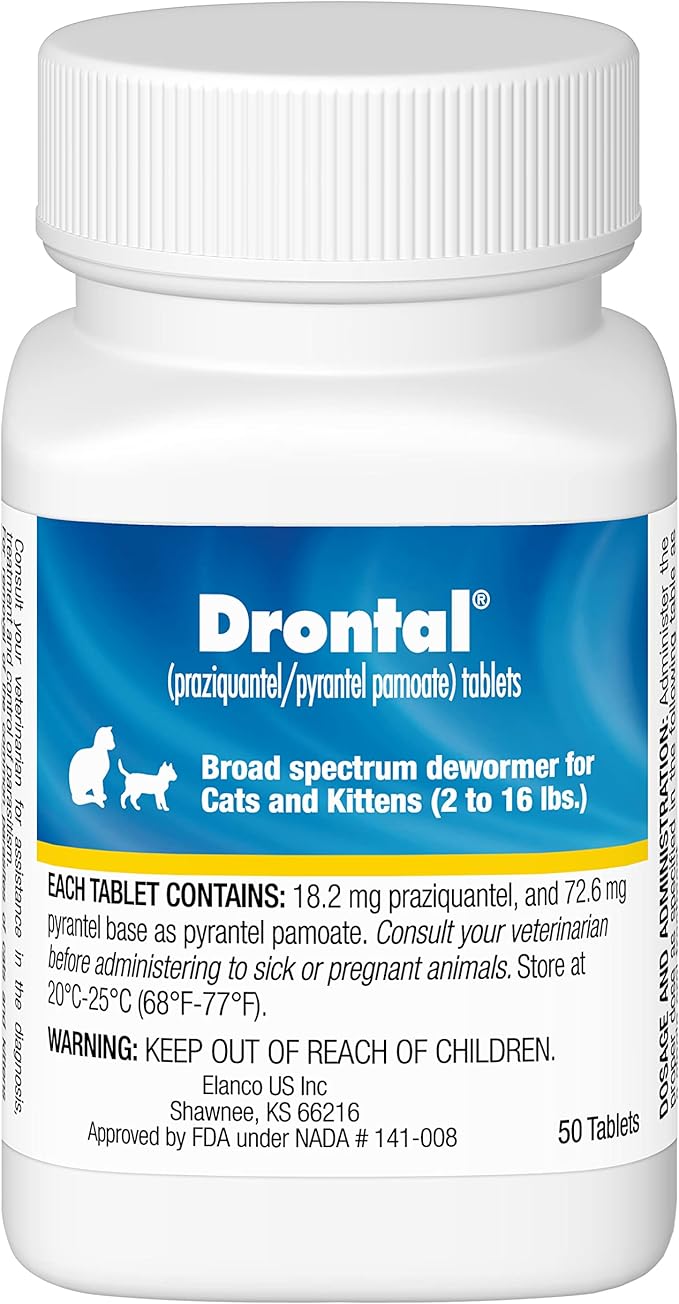 Elanco Drontal Broad Spectrum Cat and Kittens Dewormer for tapeworms, hookworms, roundworms. | 50 Tablets