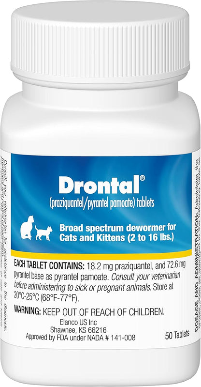 Elanco Drontal Broad Spectrum Cat and Kittens Dewormer for tapeworms, hookworms, roundworms. | 50 Tablets