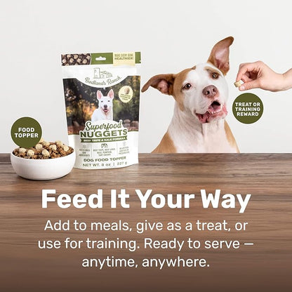 BADLANDS RANCH Superfood Nuggets – Freeze-Dried Raw Dog Treat & Food Topper, Nutrient-Dense Beef Tripe & Kale Formula, High Protein, No Artificial Additives, 8oz Bag