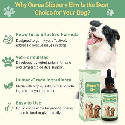 Slippery Elm for Dogs, Organic Slippery Elm Inner Bark Extract Drops for Sensitive Stomach Dogs, Support Digestive Tract Gut Lining Throat Health Bowel Function, Herbal Liquid Formula 2 Fl Oz