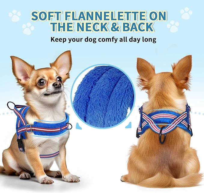 SlowTon No Pull Small Dog Harness and Leash Set, Puppy Soft Vest Harness Neck & Chest Adjustable, Reflective Lightweight Harness & Anti-Twist Pet Lead Combo for Small Medium Dogs (DB-Front Clip, XXS)