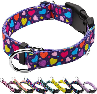 Valentines Martingale Collar for Dogs with Buckle No Pull Adjustable Nylon Limited Slip Training Dog Collars (Purple Love, Small)