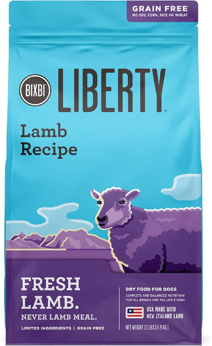 BIXBI Liberty Grain-Free Dry Dog Food, Lamb Recipe – Fresh Meat, High Protein, No Meat Meals – USA Made, 11 lbs