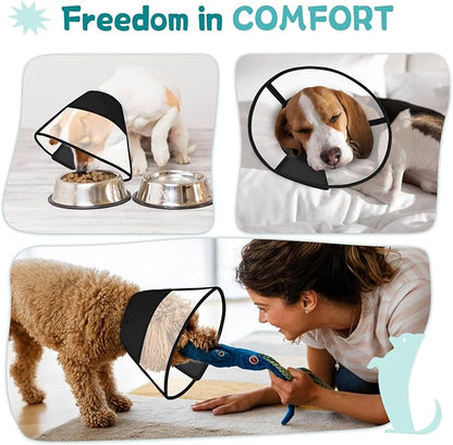 Dog Cone Collar After Surgery to Stop Licking, with Soft Waterproof Liner, Transparent PVC, for Large Medium Dogs, Elizabeth Neck Recovery Collar ALtermative(M)
