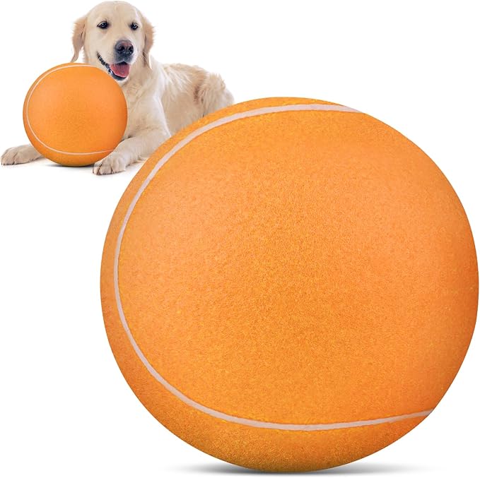 QDAN Large Tennis Ball for Dogs: Pet Toys 9.5" Giant Outdoor Dog Balls - Interactive Herding Ball for Medium Big Dogs Birthday Toys Indoor Playing Training- Orange