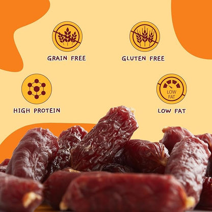 Jungle Calling Soft Beef Sausage Dog Treats, Grain-Free High Protein Tender Beef Jerky, Easy to Chew Training Treats for Small & Medium Dogs, 10.6 oz