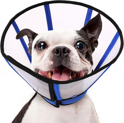 SUNFURA Dog Cone, Soft Cone for Dogs to Stop Licking, Transparent Pet Recovery Collar with Detachable Clear Shield, Neck E-Collar Alternative for Small Breeds, Blue S