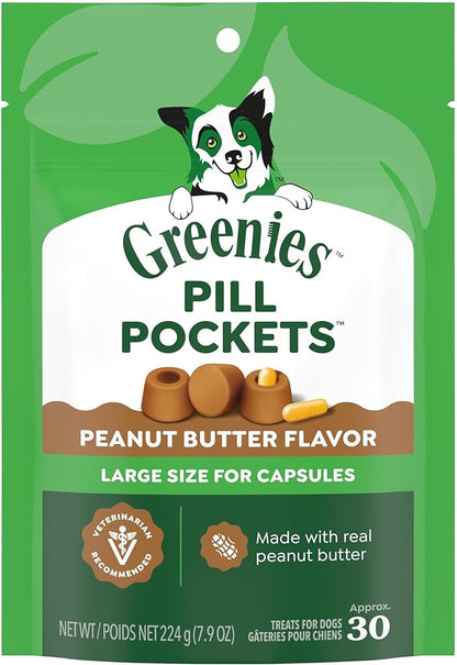 Greenies Pill Pockets for Dogs Large Size, Dog Treat Pouch for Capsule Medication, Peanut Butter Flavor, 7.9 oz. Pouch