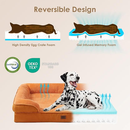 EHEYCIGA Orthopedic Dog Bed for Medium Dogs, Waterproof Memory Foam Medium Dog Beds with Sides, Non-Slip Bottom and Egg-Crate Foam Pet Couch Bed with Washable Removable Cover,Pumpkin Orange