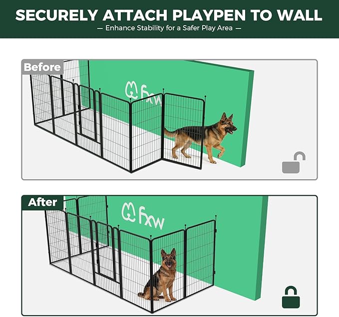 FXW Rollick Unleashed Dog Playpen for Indoor, Yard, RV Camping, 45 inch 8 Panels Dog Pen with Anchor Kit (4 Packs) for Large Dogs, Black│Patented