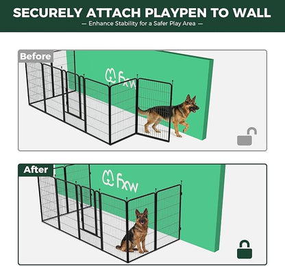 FXW Rollick Unleashed Dog Playpen for Indoor, Yard, RV Camping, 45 inch 8 Panels Dog Pen with Anchor Kit (4 Packs) for Large Dogs, Black│Patented