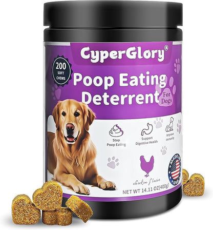 No Poop Chews for Dogs - 200 Chews Stool Eating Deterrent with Probiotics & Digestive Enzymes Supplement - Teeth Health & Immune - No Poop Eating Deterrent for Dogs - Made in USA