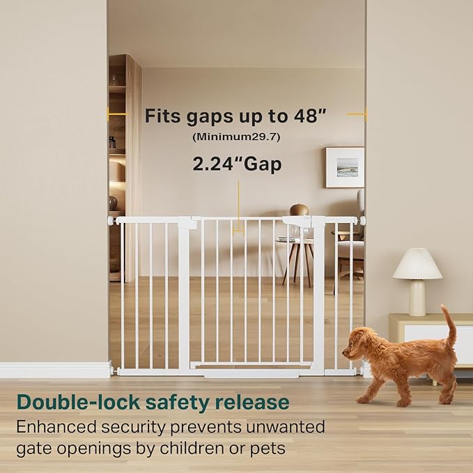 Cumbor Extra Wide Baby & Pet Gate Set, 29.7-48" & 36.6-59" Gates with Dual-Lock, Auto-Close, One-Hand Operation for Stairs, Hallways & Doorways