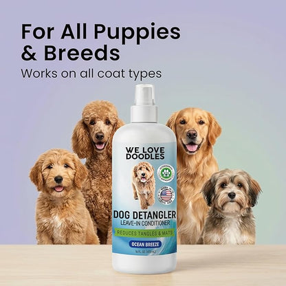 We Love Doodles Dog Detangler Spray - Leave-in Conditioner for Dogs - Dog Detangling Spray - Dematting Spray for Dogs - Tangle Remover - Made in The USA - Large 16 fl oz (Ocean Breeze)