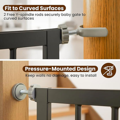 Baby Gate for Stairs, 29.7-40.6" Pressure Mounted Dog Gate, Auto Close Safety Gate for Children & Pets, Easy Install Pet Gate with Walk Thru Door for Doorways & Hallways, No Drilling, Dual-Lock Design