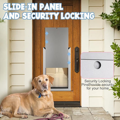 SmarketBuy Aluminium Extra Large Dog Door 17.5" W x 27.7" H Weatherproof Aluminum Frame Pet Door with Sliding Lock Panel Easy to Install Durable Magnetic Double Flaps Pet Door for Dogs Up to 220LBS