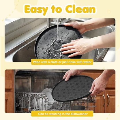 Silicone Dog Food Mat Small, 10.6'' Black Pet Food Mat, Round Dog Cat Foods Mats Small, Silicone Mats for Dogs Bowls, Waterproof Non-Slip Dogs Cat Water Bowl Placemat with Raised Edge