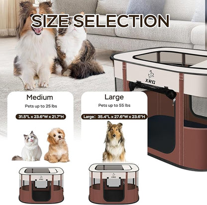 Portable Foldable Pet Playpen Collapsible Crates Kennel Playpen for Dog cat and Rabbit &Travel playpen Outdoor or Indoor (Large（35.4" L x 27.6" W x 23.6" H）, Brown)