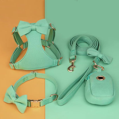 Beirui Adorable Small Dog Harness Collar and Leash Set,Cute Puppy Harness Set with 3 Bows for Small Dogs,Shih Tzu,Dachshund,Adjustable Step-in Vest for Daily Walking,Parties&Holiday Outfits(Teal,S)